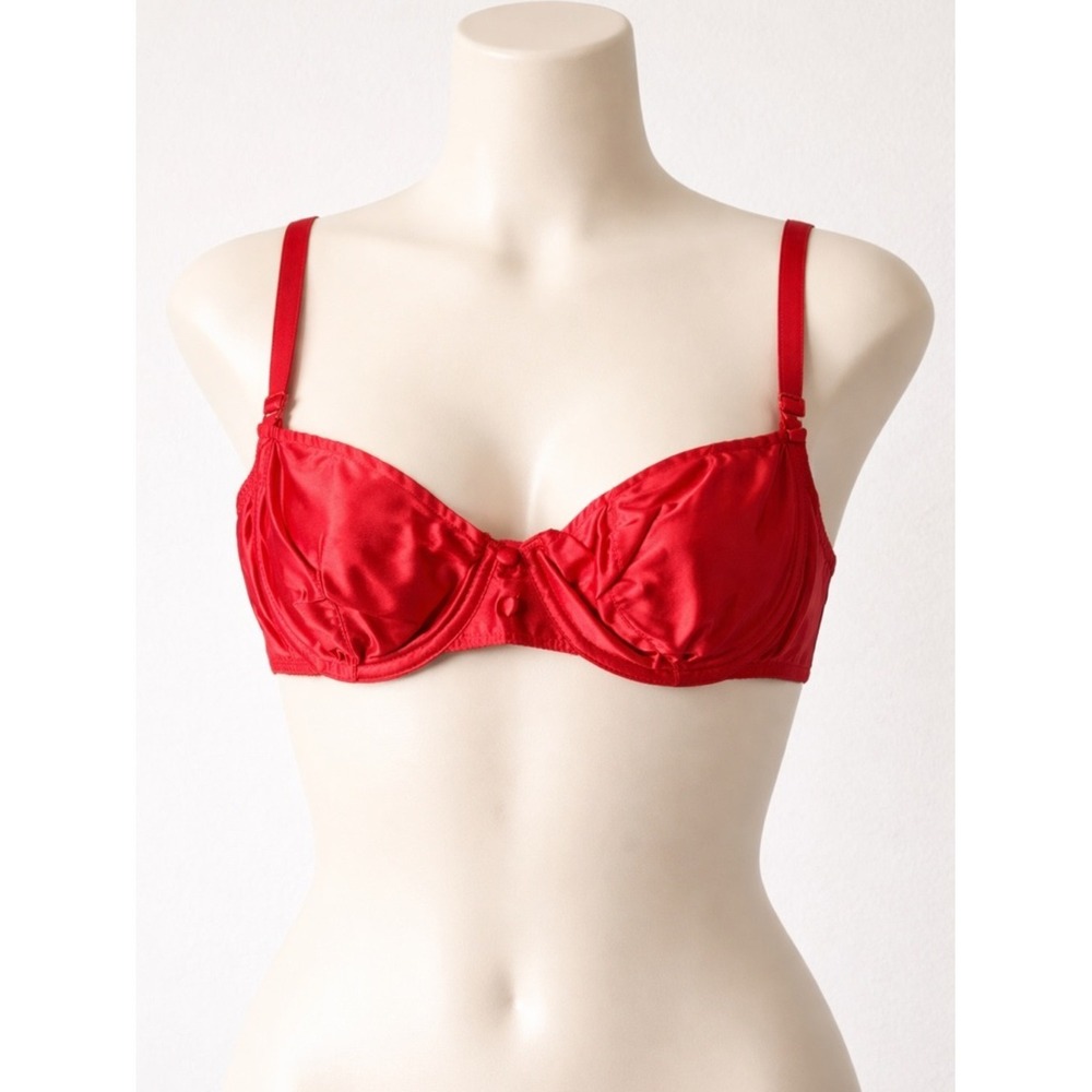 Vintage Jezebel Red Satin Bra 32D NOS Deadstock NWT Underwire Lingerie